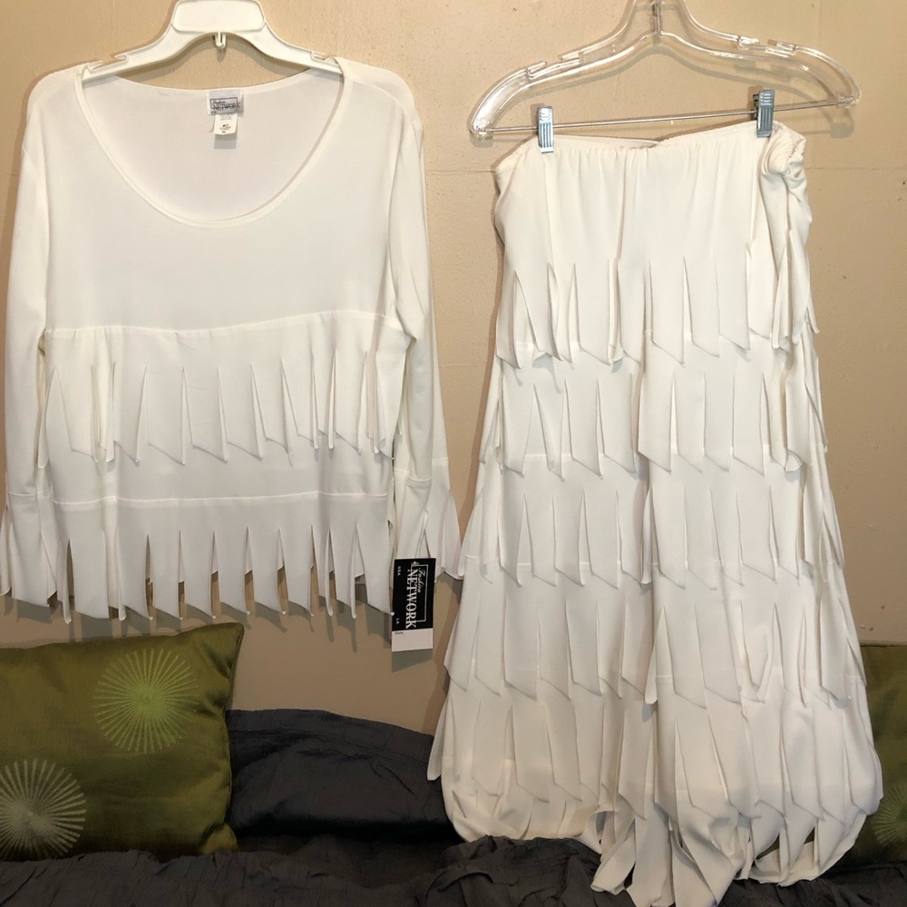 This Is A White Sheer Two Piece Skirt Set.